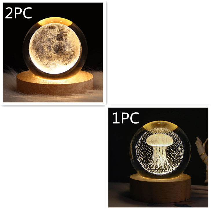 Luminous Starry Sky And Planets Moon Moon Crystal Ball Small Night Lamp Projection Ambience Light Creative Gift New Strange Gift