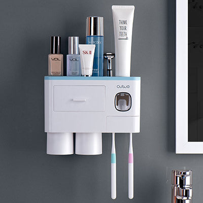 Non-marking Hanging Magnetic Toothbrush Holder Single Drawer Storage Rack With Toothpaste Squeezer Toiletry Set