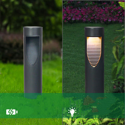 Solar outdoor lawn light with European design, stainless steel and plastic, IP44 protection.