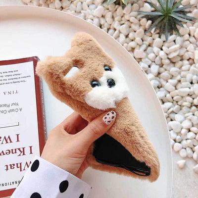 Plush dog phone case soft case