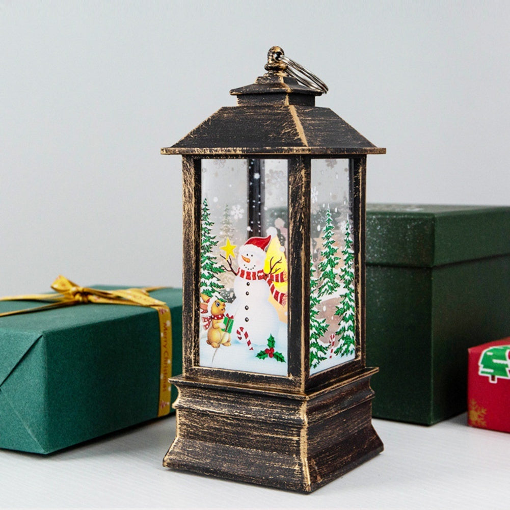 Christmas Candles Light Led Snow Deer Lantern Light Vintage Castle Santa Snowman Hanging Lantern Lamp New Year Party Decoration