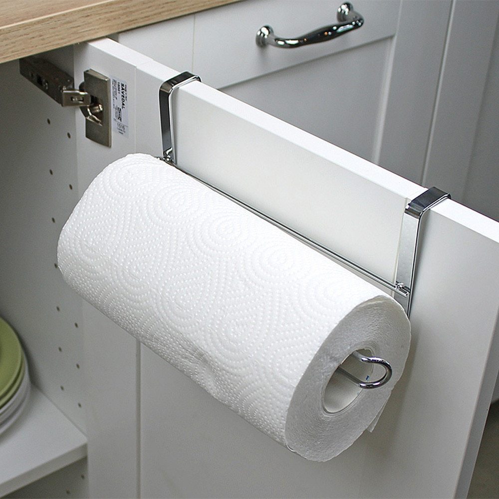 Cabinet door back hanging paper towel rack