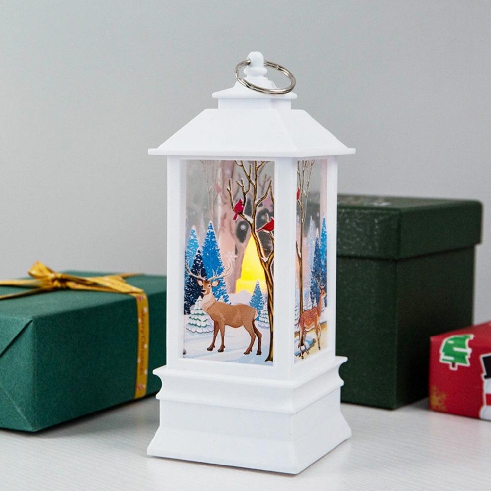 Christmas Candles Light Led Snow Deer Lantern Light Vintage Castle Santa Snowman Hanging Lantern Lamp New Year Party Decoration