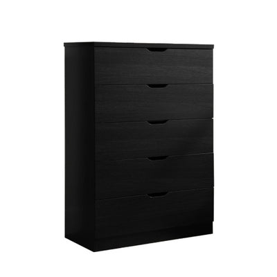 Modern Black Five Drawer Clothes And Storage Chest Cabinet With Metal Drawer Glides