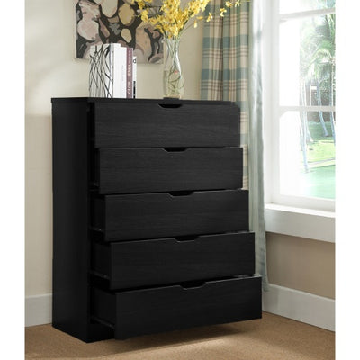 Modern Black Five Drawer Clothes And Storage Chest Cabinet With Metal Drawer Glides