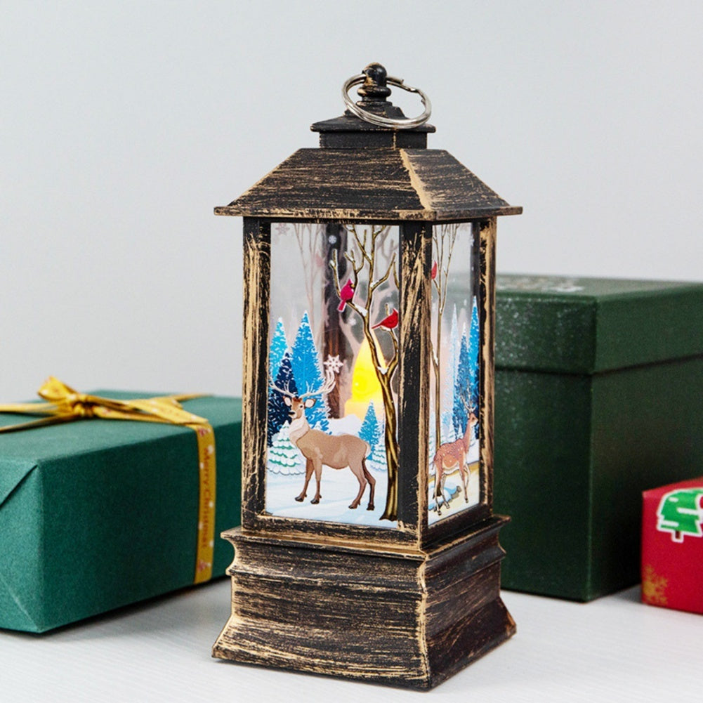Christmas Candles Light Led Snow Deer Lantern Light Vintage Castle Santa Snowman Hanging Lantern Lamp New Year Party Decoration