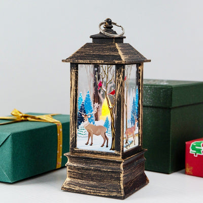 Christmas Candles Light Led Snow Deer Lantern Light Vintage Castle Santa Snowman Hanging Lantern Lamp New Year Party Decoration