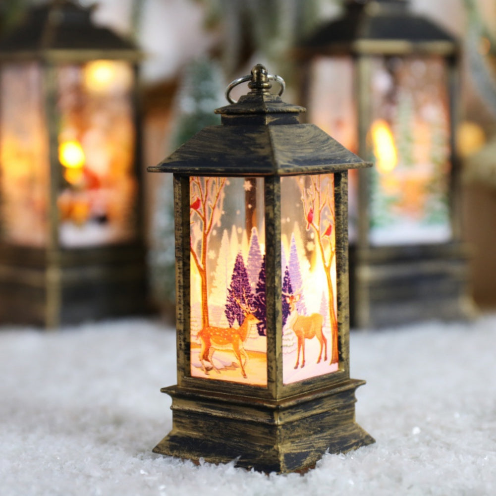 Christmas Candles Light Led Snow Deer Lantern Light Vintage Castle Santa Snowman Hanging Lantern Lamp New Year Party Decoration