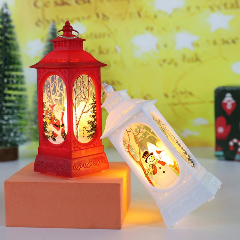 Christmas Candles Light Led Snow Deer Lantern Light Vintage Castle Santa Snowman Hanging Lantern Lamp New Year Party Decoration