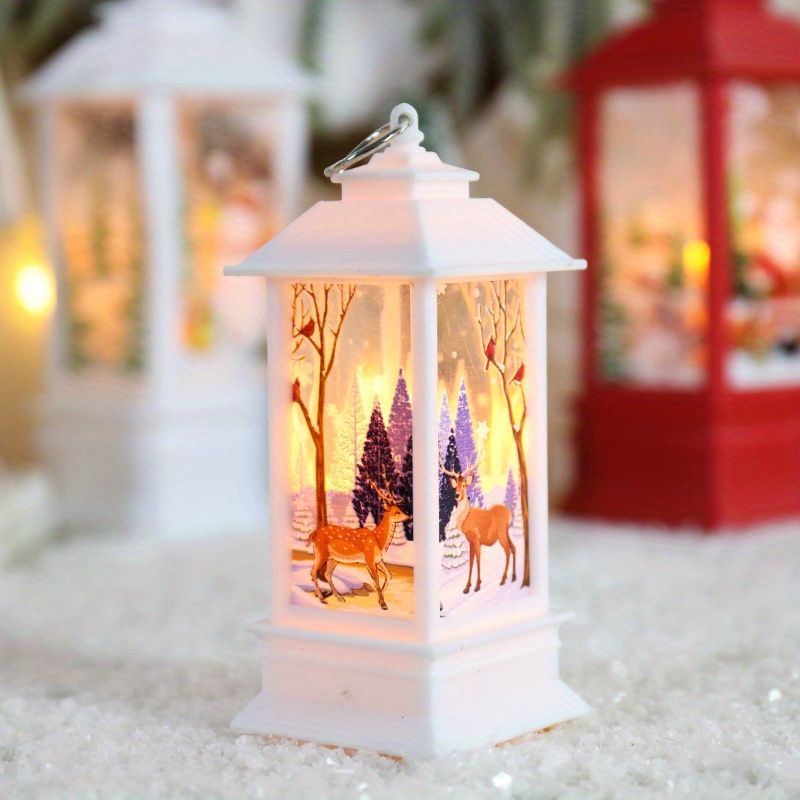 Christmas Candles Light Led Snow Deer Lantern Light Vintage Castle Santa Snowman Hanging Lantern Lamp New Year Party Decoration