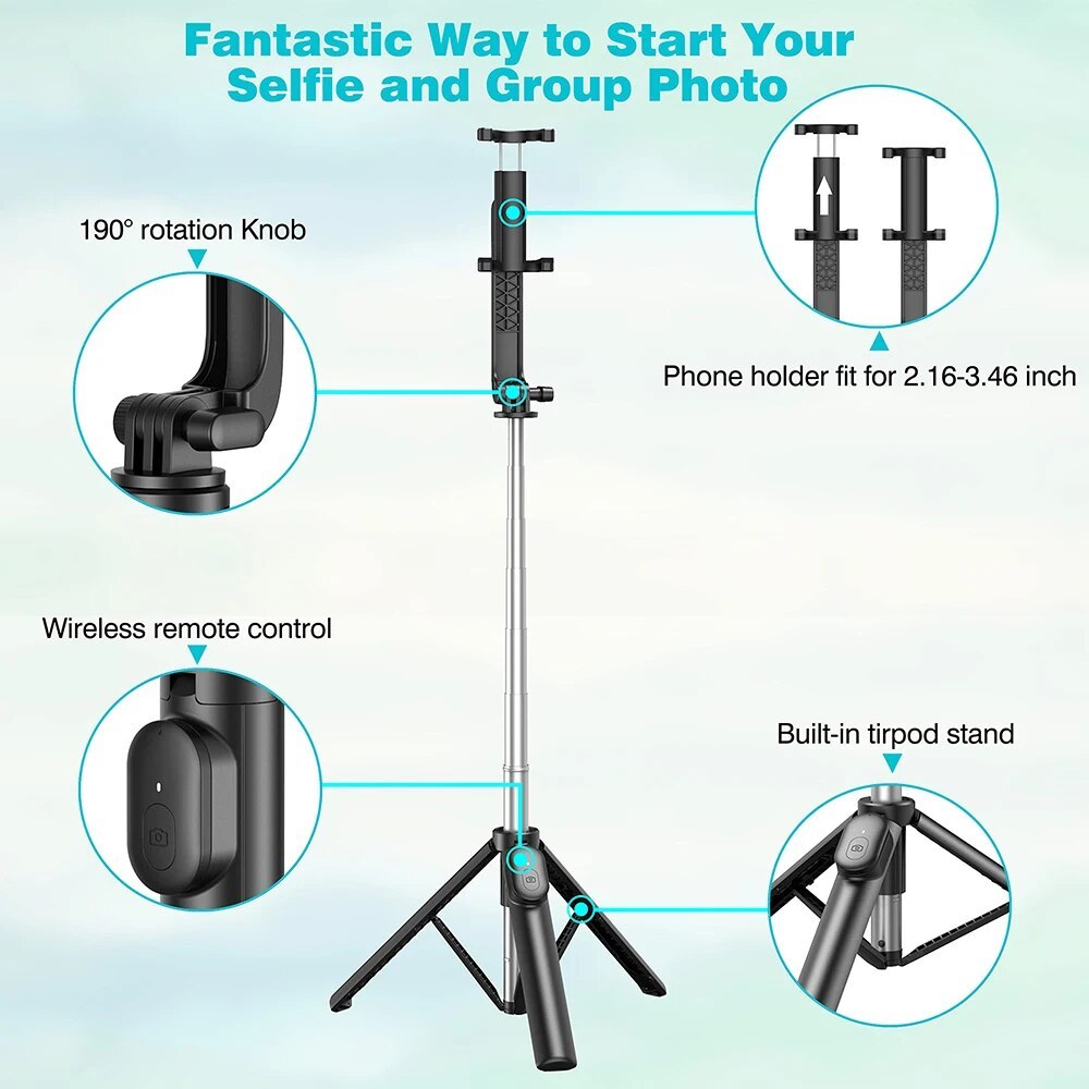 Extendable Selfie Stick Tripod With Wireless Remote Phone Holder Portable Phone Tripod For Group Selfie Live Streaming Video Rec